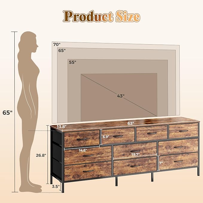 Huuger 63 Inch Dresser for Bedroom, Long Dresser - Image 3