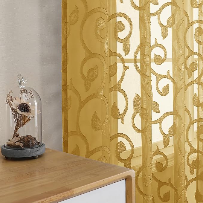 OWENIE Furman Gold Sheer Curtains 96 inches Extra Long - Image 7