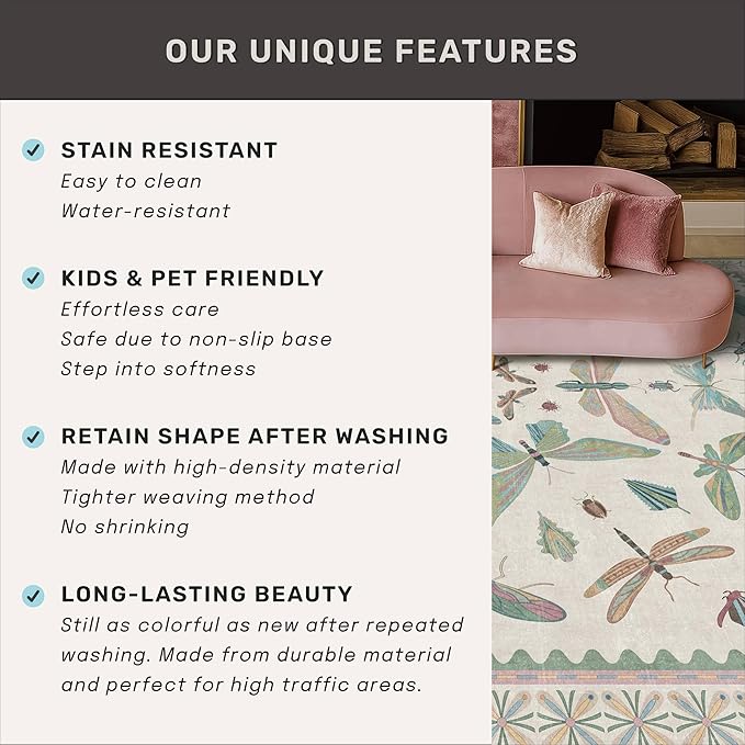 Hazo Haus Washable Non Slip Bathroom Runner Rug 2x5, Insect Boho Bath Mat - Image 7