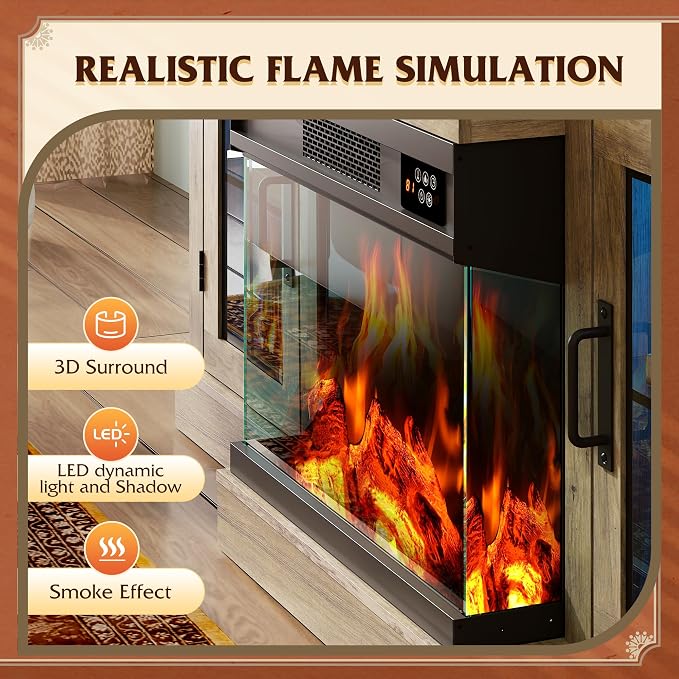 WLIVE 3-Sided Glass Electric Fireplace TV Stand - Image 4