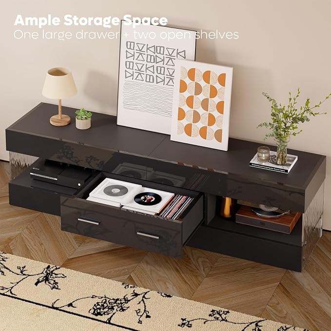 Bestier Black TV Stand for 55/60/65 Inch TV, High Gloss Modern TV Stand - Image 5