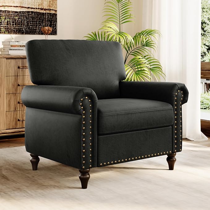 Nailhead Trim Accent Chair, Faux Leahter Mid Century Modern Living Room Arm by ErdoruLiving