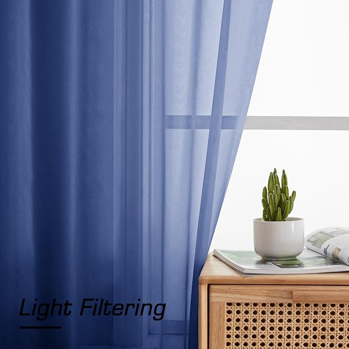 Simplebrand Royal Blue Sheer Curtains 72 Inches Long 2 Panels - Image 3