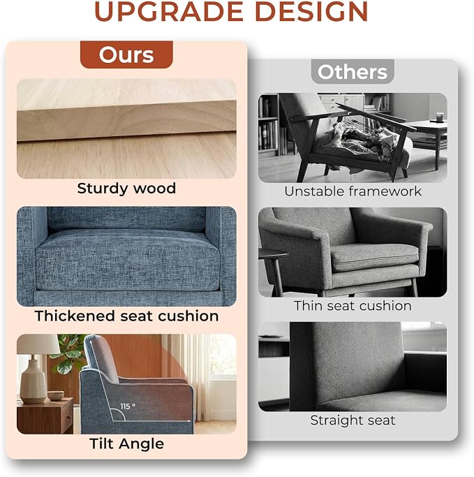 TLSUNNY Mid-Century Accent Chair, Modern Upholstered Chenille Armchair & Padded - Image 7
