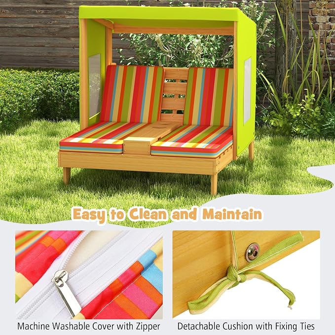 HONEY JOY Kids Chaise Lounge Chair Outdoor, Toddler Wood Double Pool Lounger - Image 6