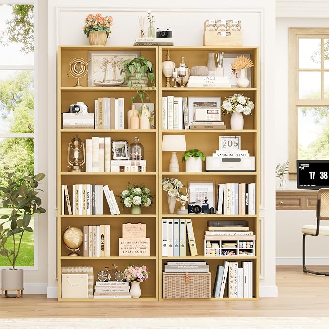 FOTOSOK 6-Tier Open Bookcase and Bookshelf Set of 2, Freestanding Display - Image 7