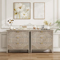 Carved 3 Drawer Cabinet with Floral Pattern & Gold Handles, 31.5" W Distressed by LFGUIZO