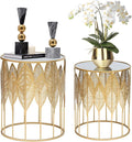 Homebeez Gold Nesting Tables Set of 2, Glam Leaf Design Round End Table by Homebeez