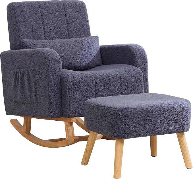 HCHAIRH Rocking Chair with Ottoman, Upholstered Glider Rocker with High - Image 9