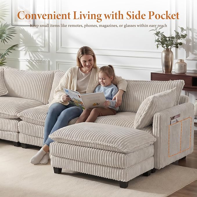 Vesgantti 109" U Shaped Cloud Sectional Sofa, Comfy Corduroy Upholstered - Image 4