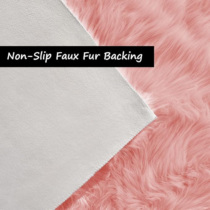 Goolela Pink Area Rug 6x9 Fluffy Fuzzy Furry Sheepskin Rug - Image 5