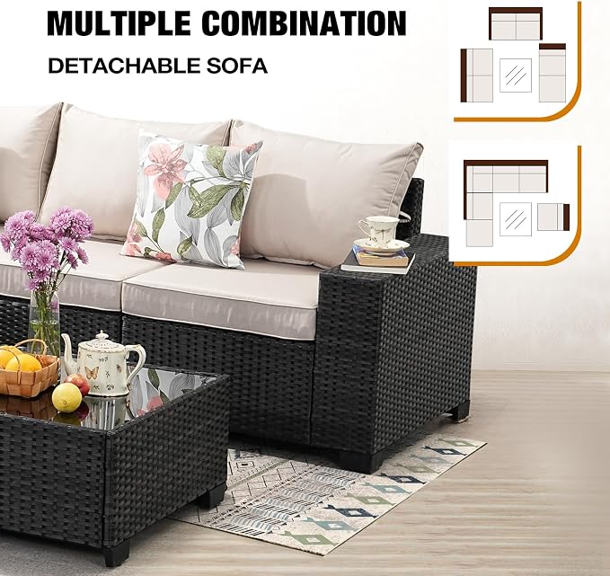 JOYURE 7 Pieces Patio Furniture Set All-Weather Outdoor Wicker Sectional - Image 6