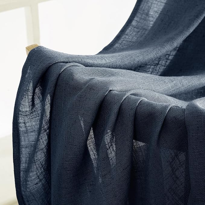 MIULEE Navy Blue Linen Curtains 63 Inch Length 2 Panels - Image 6