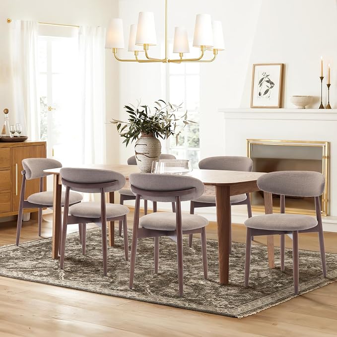 COLAMY Wooden Dining Chairs Set of 6, Modern Fabric Upholstered Kitchen Side - Image 4