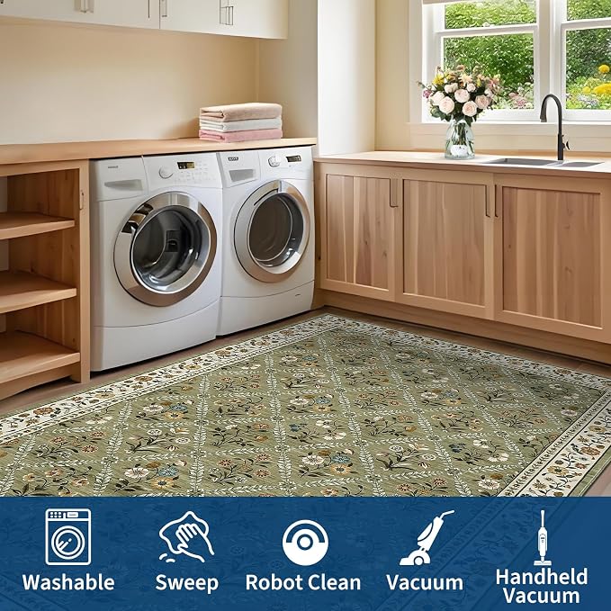 Washable Kitchen Runner 2x6 Non-Slip Floral Carpet Runner - Image 7