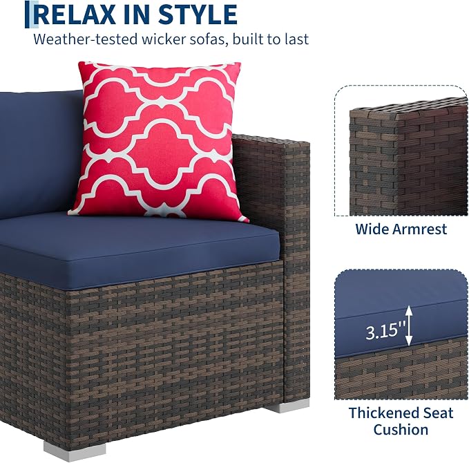 5-Piece Outdoor Sectional Sofa Set, All-Weather PE Rattan Patio Furniture - Image 6