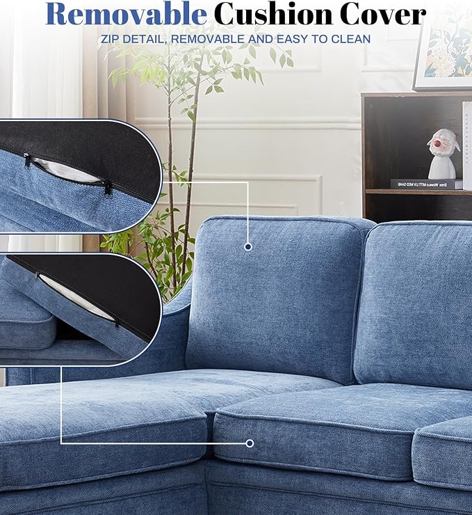 Kingfun 88" L-Shape Sofa, Chenille Sectional Couch, Mid Century Modern Couches - Image 5
