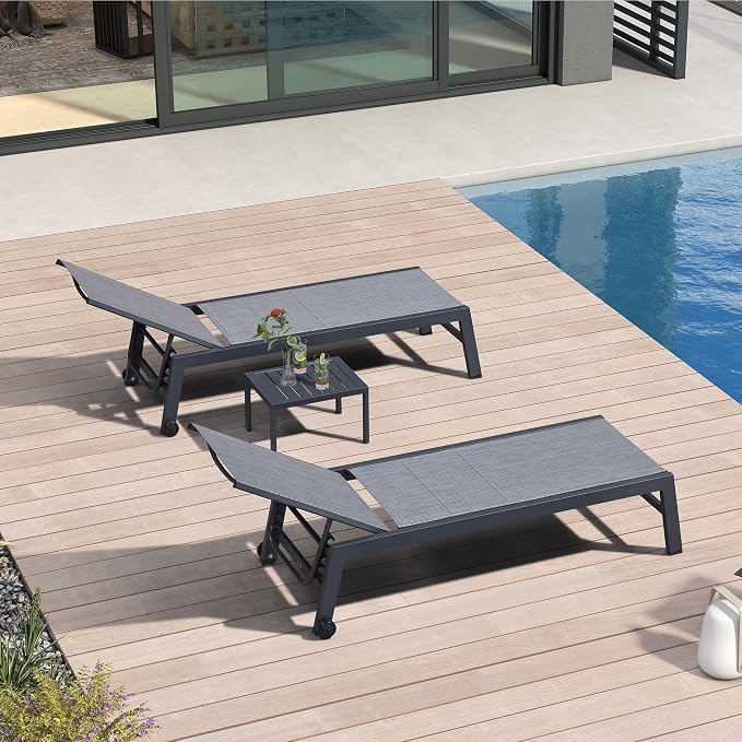 PURPLE LEAF Outdoor Chaise Lounge Set of 4 Aluminum Patio Lounge Chair by PURPLELEAF
