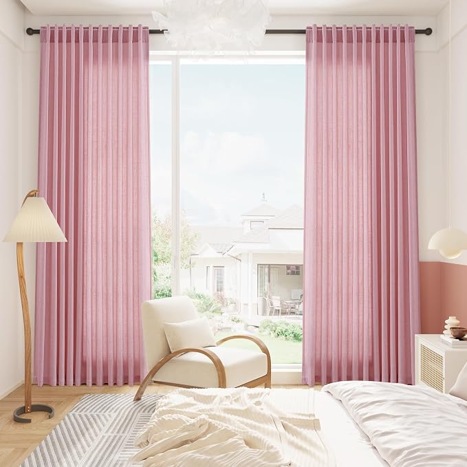 Rose Linen 96 Inch Long Curtains Panels 2 Panel Set - Image 8