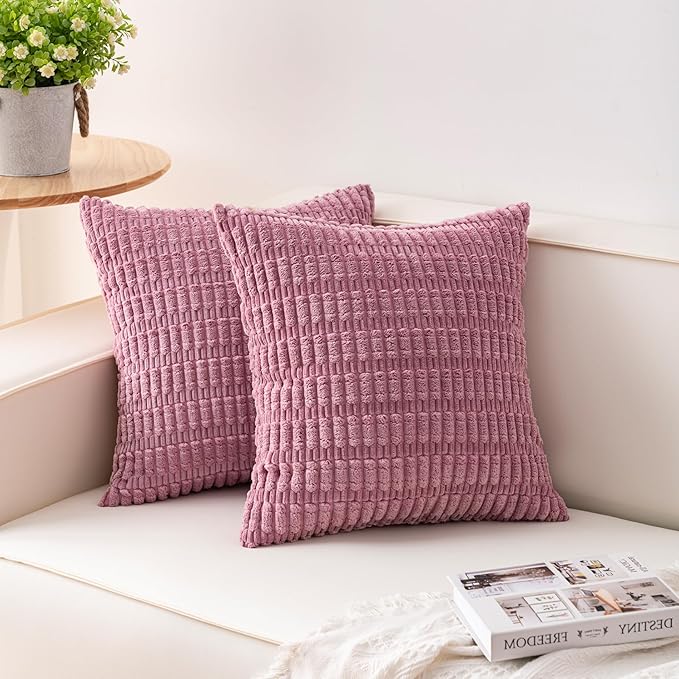 Pack of 2 Corduroy Decorative Throw Pillow Covers 18x18 InchSoft Boho Striped by Unknown