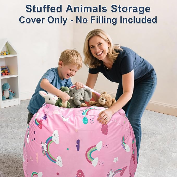 Lukeight Unicorns Stuffed Animals Storage Bean Bag Chair Cover - Image 2