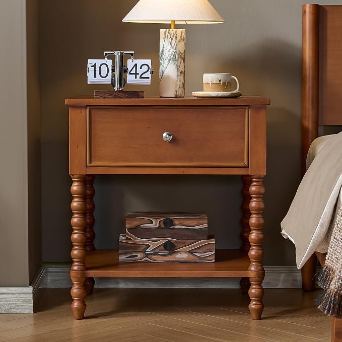 AMERLIFE 24" Wooden Nightstand Set of 2, Vintage Bedside Table - Image 3
