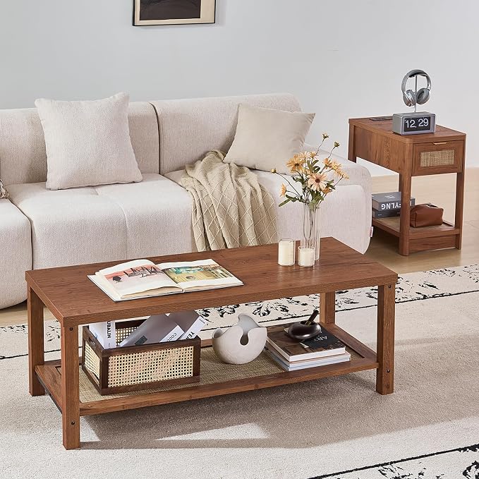 Lerliuo Boho Coffee Tables for Living Room, Rattan Center Table - Image 6