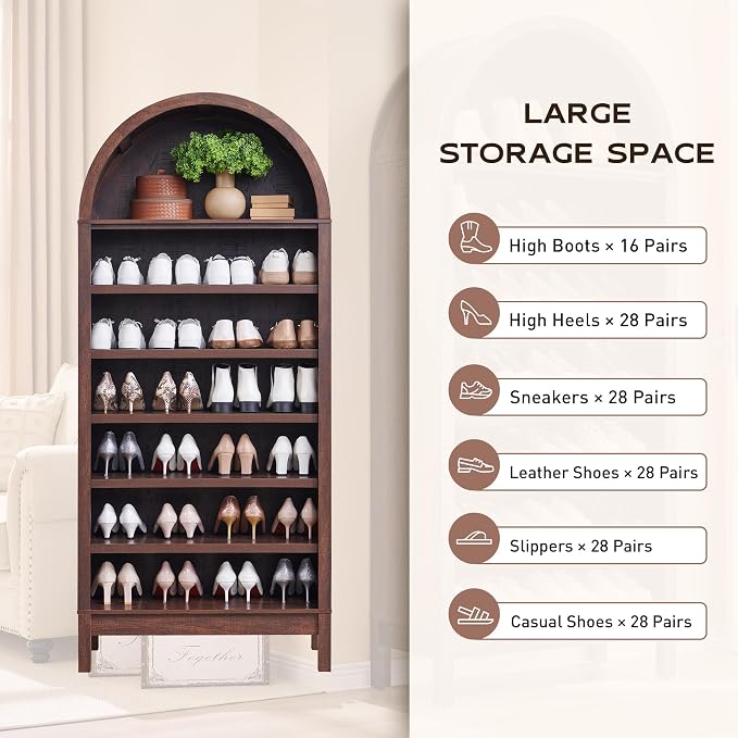 IFGET 71" Tall Arched Bookshelf, 7 Tiers Arch Bookcase - Image 4