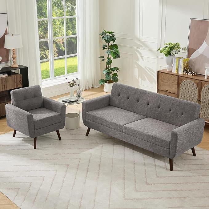Tbfit Mid Century Modern Sofa Couch, Standard Sofa & Accent Chair | linen fabric by TBfit