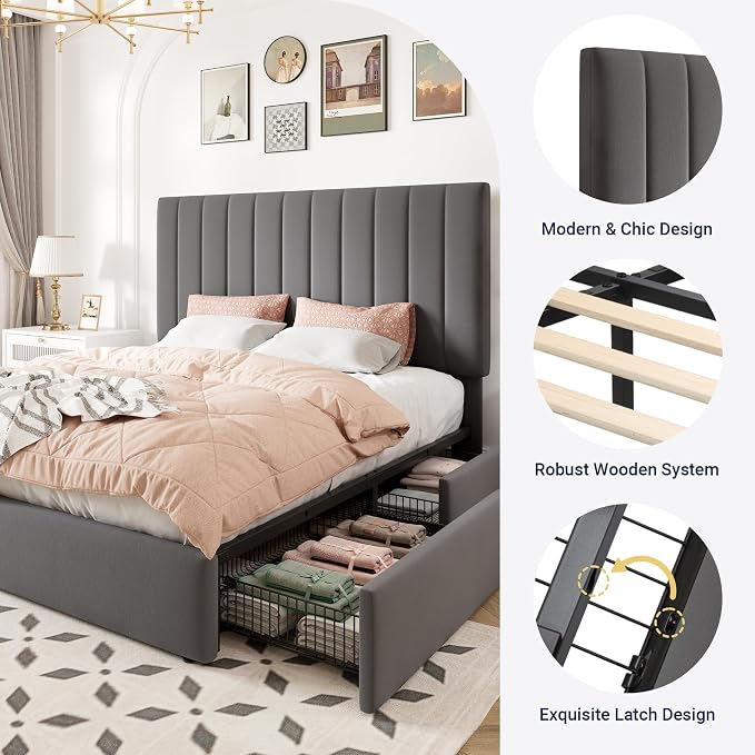 Allewie Queen Size Storage Bed Frame, Vertical Channel Tufted Adjustable - Image 6