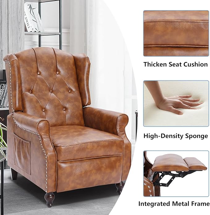 Wingback Recliner Chair with Massage and Heat Tufted PU Leather Push Back - Image 6