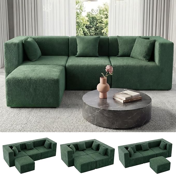 MONVANE 103'' Modular Sectional Sofa, Comfy Teddy Velvet Cloud Couch by MONVANE