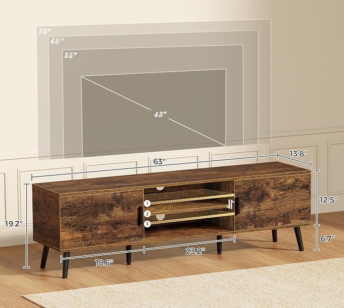 SUPERJARE TV Stand for 55, 65 Inch TV, 63 Inch Entertainment Center - Image 3