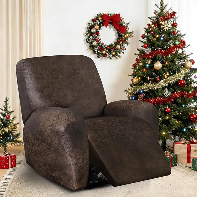 ANARACHON Leather Look Recliner Chair Covers, 4-Pieces Stretch Recliner Cover - Image 2