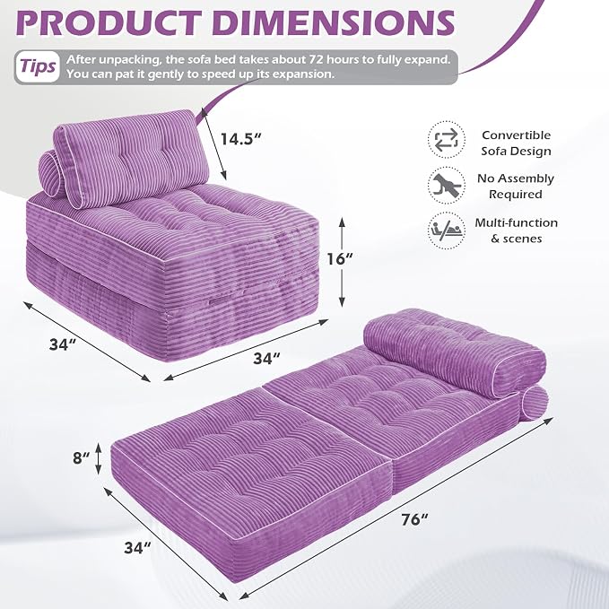 Folding Sofa Bed, Convertible Sleeper Chair - Image 2