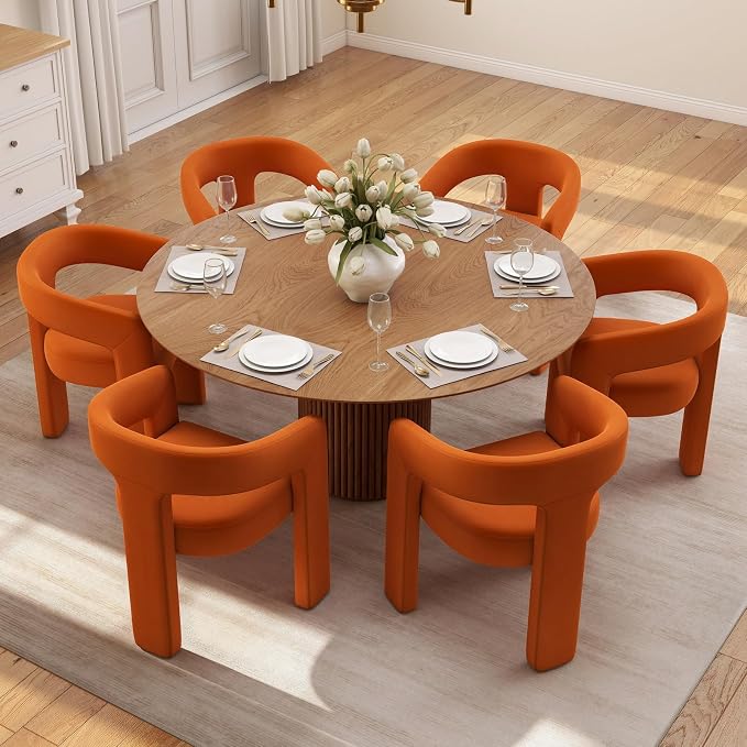 BESTANO Set of 6 Modern Velvet Fabric Upholstered Dining Chairs - Image 3