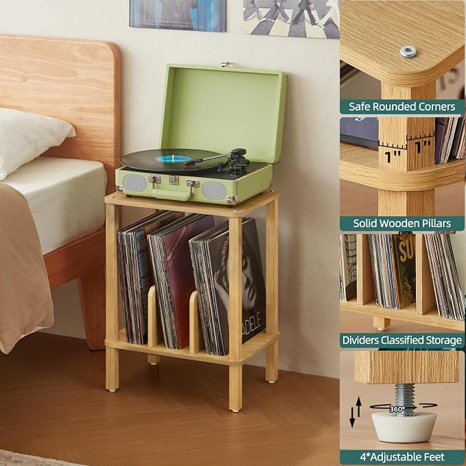LELELINKY 2-Tier Bamboo Record Player Stand - Image 8
