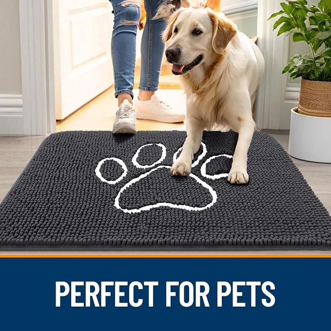 OLANLY Dog Door Mat for Muddy Paws 59x32, Paw Print Design, Absorbs Moisture - Image 6