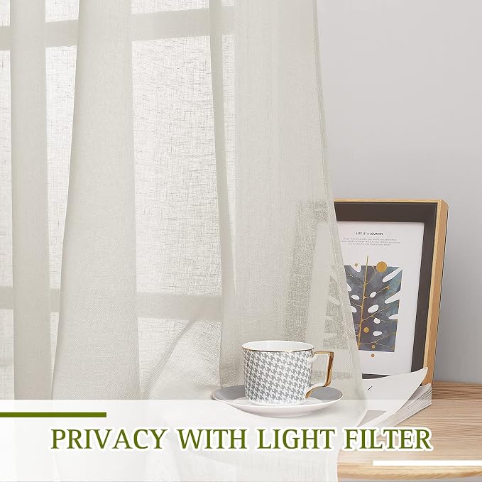 NICETOWN Linen Blend Semi Sheer Farmhouse Curtains 72 inches Long, Grommet - Image 3