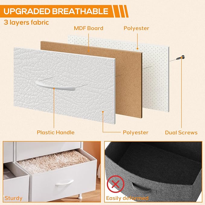 DUMOS Dresser for Bedroom, 4 Storage Drawers, Tall Fabric Closet Chests - Image 5