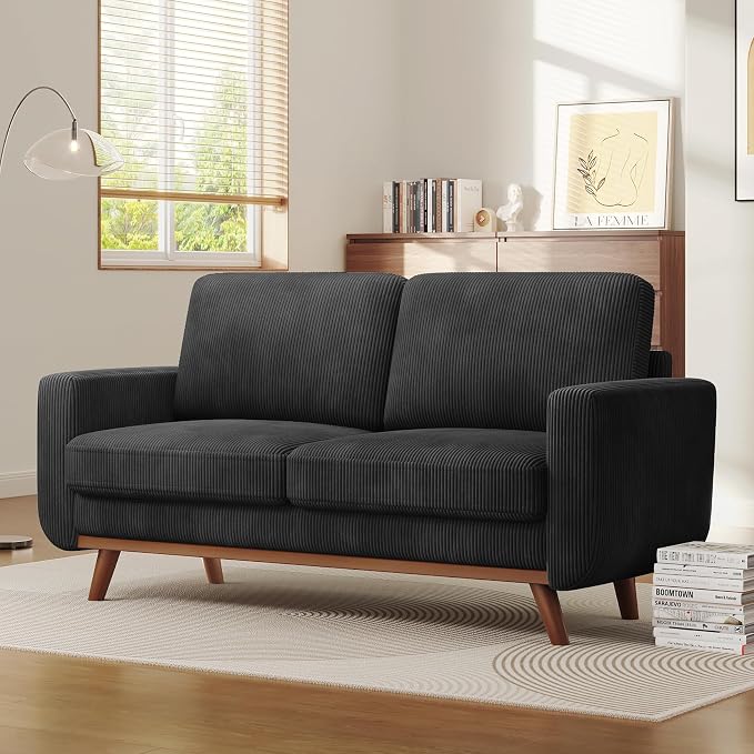 Vesgantti 68" Loveseat Sofa Black, Comfy Corduroy Couch - Image 6