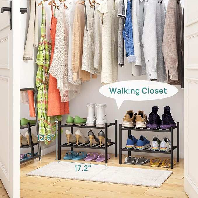 viewcare Black Small Shoe Rack for Entryway, 2-Tier Bamboo Shoe Organizer for - Image 5