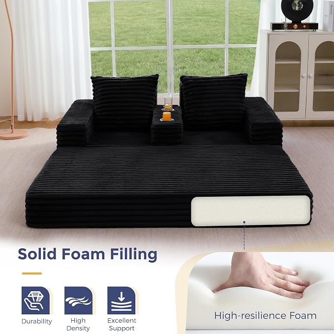 MAXYOYO Loveseat Sofa Bed, Striped Faux Fur Foldable Floor Sofa Couch in A Box - Image 7