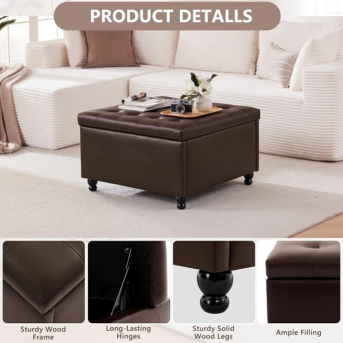 Weture 30 Inch Large Square Storage Ottoman Coffee Table, Oversized Square - Image 5