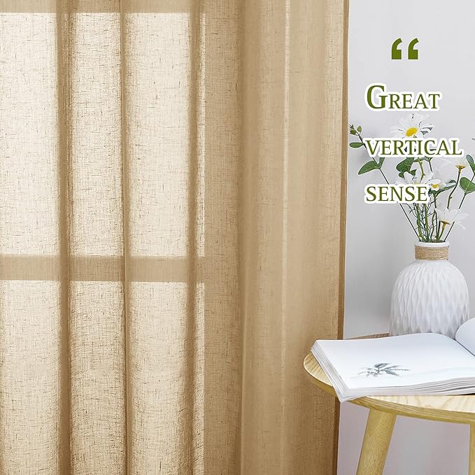 NICETOWN Sheer Linen Curtains Flax Texture 90 inch Long, Grommet Semi Sheer - Image 3