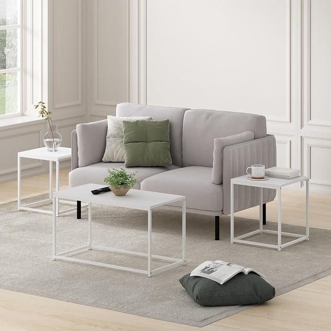 Furinno CAMNUS Coffee Table, Metal Frame Modern Center Table and Side Tables Set - Image 2