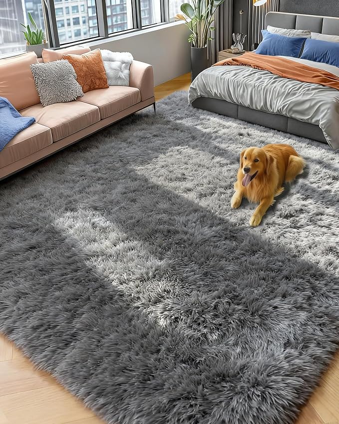 PAGISOFE Grey Fluffy Rugs for Bedroom 4x6 Area Rug Shag Rug for Kids Room Furry by PAGISOFE