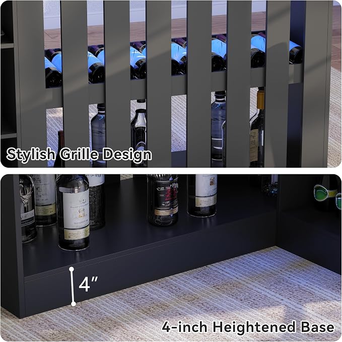 L Shaped Bar Table with LED Light, 4-Tier Corner Wine Bar Cabinet with Stemware - Image 7