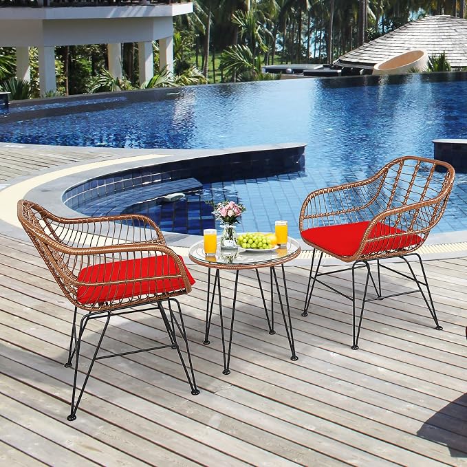 Tangkula 3 Pieces Patio Conversation Bistro Set, Outdoor Wicker Furniture - Image 3