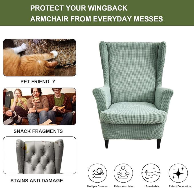 HAOYONG Jacquard Wingback Chair Cover Thickening Wing Armchair Covers Set of 2 - Image 5